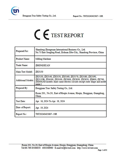 Rapport d'essai (Fraiseuse)